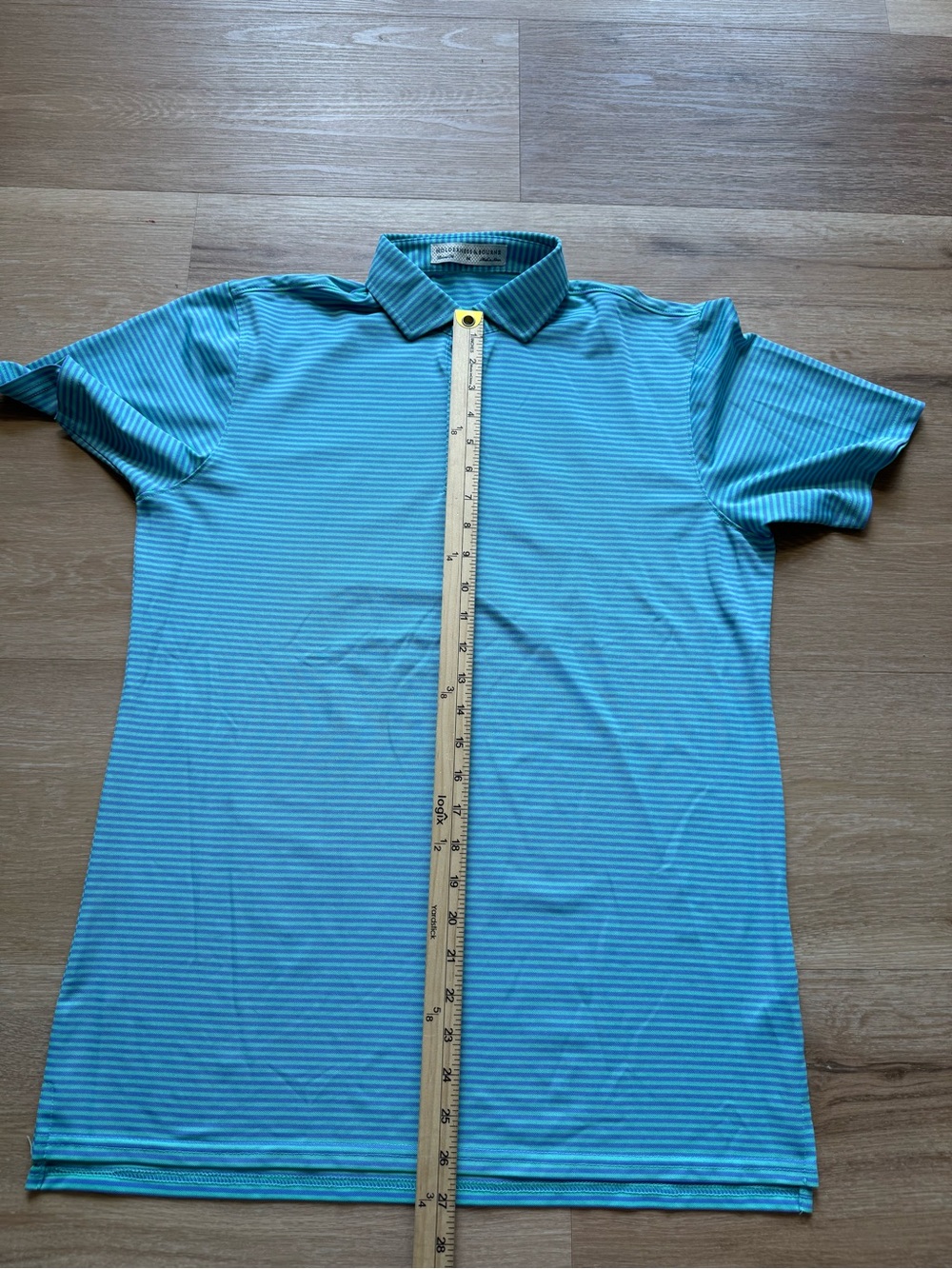 Men's Striped Teal Short-Sleeve Polo - Picture 6 of 9